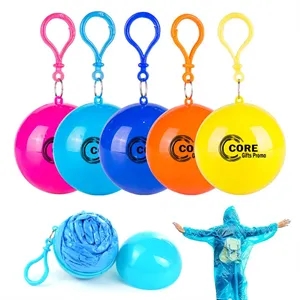 Disposable Emergency Rain Ponchos in Keychain Balls