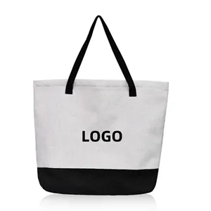Reusable Grocery Shopping Stylish Two Tone Canvas Tote Bag