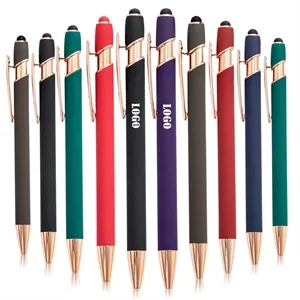 Rose Gold Metal Ballpoint Pen With Stylus
