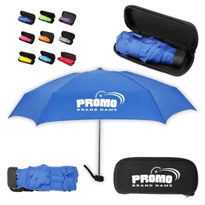 Custom Logo Compact Folding Travel Umbrella with Case Windproof Portable
