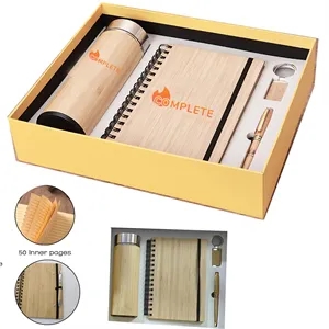 Custom Logo Bamboo Tumbler Notebook Pen Keychain Set