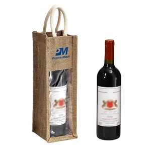 Burlap Wine Bottle Bags Jute Wine Gift Bag with Window and H