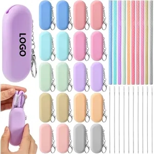 Silicone Straw With Storage Case And Carabiner
