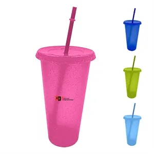 24 Oz. Plastic Cups With Straws