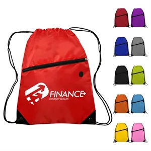 210D Drawstring Backpack with Front Zipper Pocket