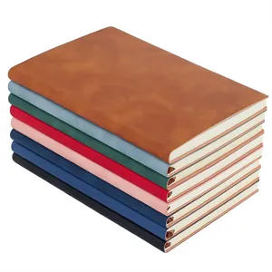 Custom Logo A5/A6 Soft Leather Cover Lined Journal Notebook