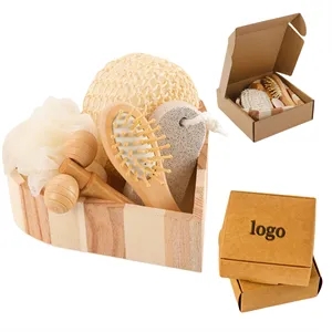 Romantic Wooden Bath Set with Massager for Hotel Amenities