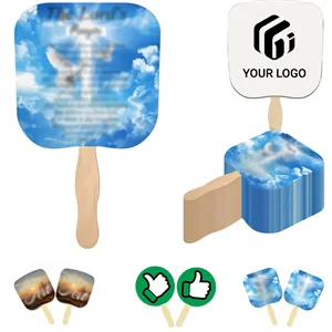 Customizable durable eco - friendly wooden handle paper fan