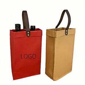 Red Wine Carrying Bag Washed Kraft Paper Stylish Sturdy