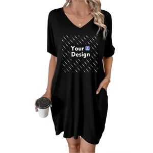DTF Custom Plus Size V-Neck Dress with Pockets - No MOQ