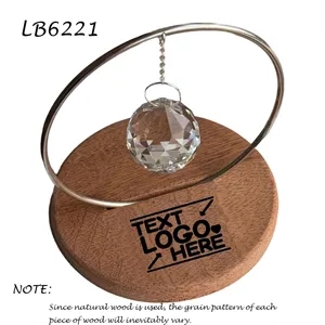 Tabletop Crystal Suncatcher Prism with Wooden Display Stand