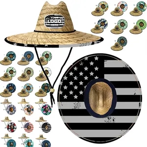 Custom Logo Lifeguard Straw Hat Wide Brim Beach Sun Protection