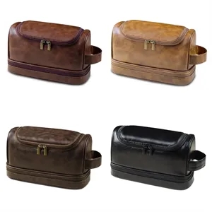 Men's Hanging PU Leather Toiletry Bag with Hook