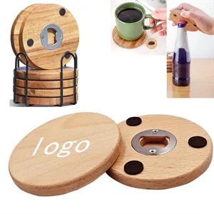 Bamboo Coaster Set With Bottle Opener