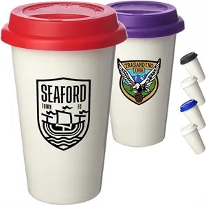Custom Logo 11 oz. Double Wall Ceramic Custom Tumblers W/ Lid