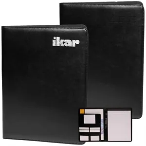 Custom Logo Smooth Surface Leather Portfolio with Pen Loop & File pocket