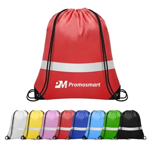 Polyester Drawstring Backpack with Reflective Strip