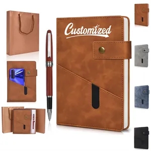 Custom Logo A5 Leather Journal Notebook Set with Pen & Gift Bag