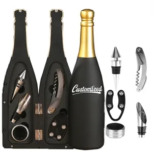 Champagne Bottle 5-Piece Wine Tool Set with Gift Case