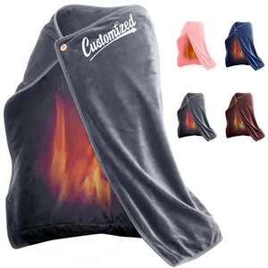 Custom Logo USB Heated Fleece Blanket Shawl with Adjustable Temperature
