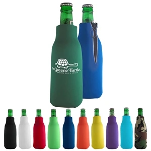 Bottle Coolie with Zipper and 3 Sided Imprint.