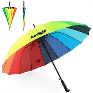 Custom Logo Rainbow Panel Umbrella with Hook Handle