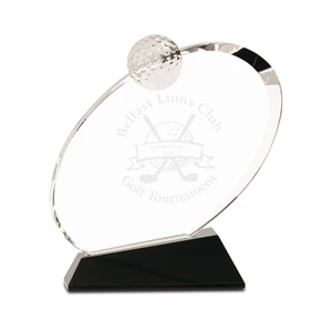 6" Clear Crystal Oblong Golf Award on Black Base