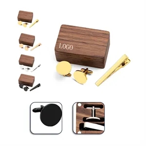 Wooden Cufflink Tie Clip Case