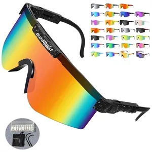 Custom Logo Wraparound Sport Sunglasses with Mirrored Lenses