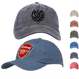 Custom Logo Washed Cotton Unconstructed Cap w/ Custom Logo 6 Panel Hat