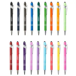 Custom Logo 14.3'' Soft-Touch Aluminum Ballpoint Pen w/ Stylus Top MOQ50