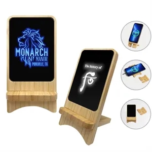 Custom Logo 15W Bamboo Light-Up Logo Wireless Charger Phone Stand