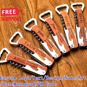 Personalized Wood Bottle Opener Corkscrew