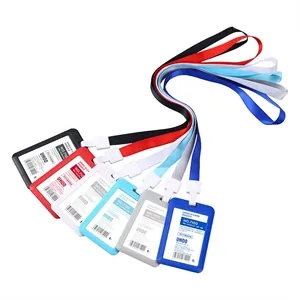 Custom Logo Vertical Slide ID Badge Holder with Lanyard Custom Colors