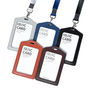 Custom Logo Custom Logo Leather Badge Holder with Lanyard Hook