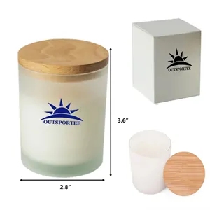 Wax Candle in Colored Frosted Glass Jar with Bamboo Lid