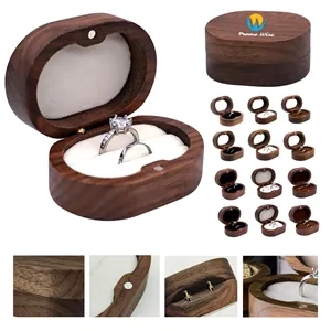 Wooden Window Magnetic Engraved Oval Ring Jewelry Box