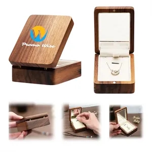 Wooden Square Mirror Magnetic Portable Necklace Jewelry Box