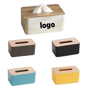 Natural Wood-Top Plastic-Base Tissue Box Holder