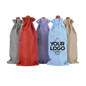 Burlap Wine Bottle Bag with Drawstring for Christmas Party