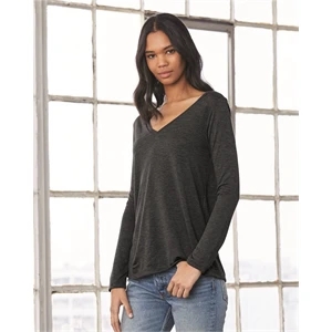 BELLA + CANVAS Women's Flowy Long Sleeve V-Neck Tee