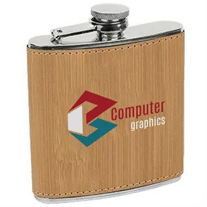 Stainless Steel Bamboo Leatherette Flask