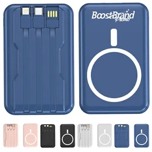 Custom Logo Wireless Power Bank with Integrated Cables