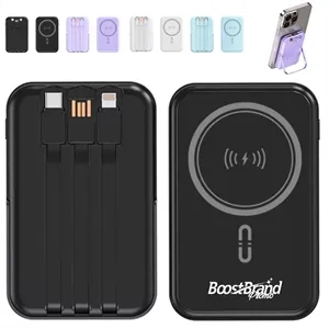 Custom Logo Wireless Portable Charger with Integrated Cables