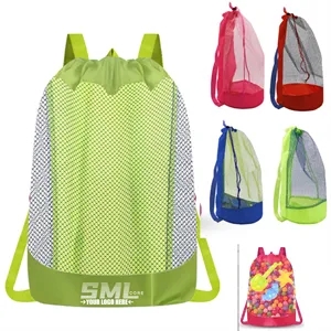 Custom Logo Mesh Beach Toy Backpack Net Drawstring Bag