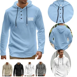 Custom Logo Promotional Sweatshirt Men's Lightweight Henley Hoodie