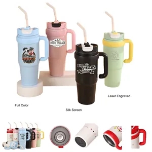 Custom Logo 30/34 oz Stainless Steel Vacuum Tumbler with Handle & Straw