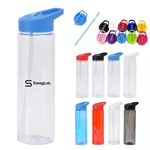 Custom Logo 24 Oz Clear Plastic Sports Water Bottle with Straw