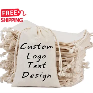 Custom Text Logo Art Premium Organic Muslin Drawstring Bags