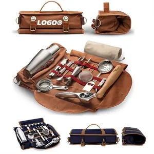 Portable Bartender Kit Cocktail Shaker Set with Roll Bag
